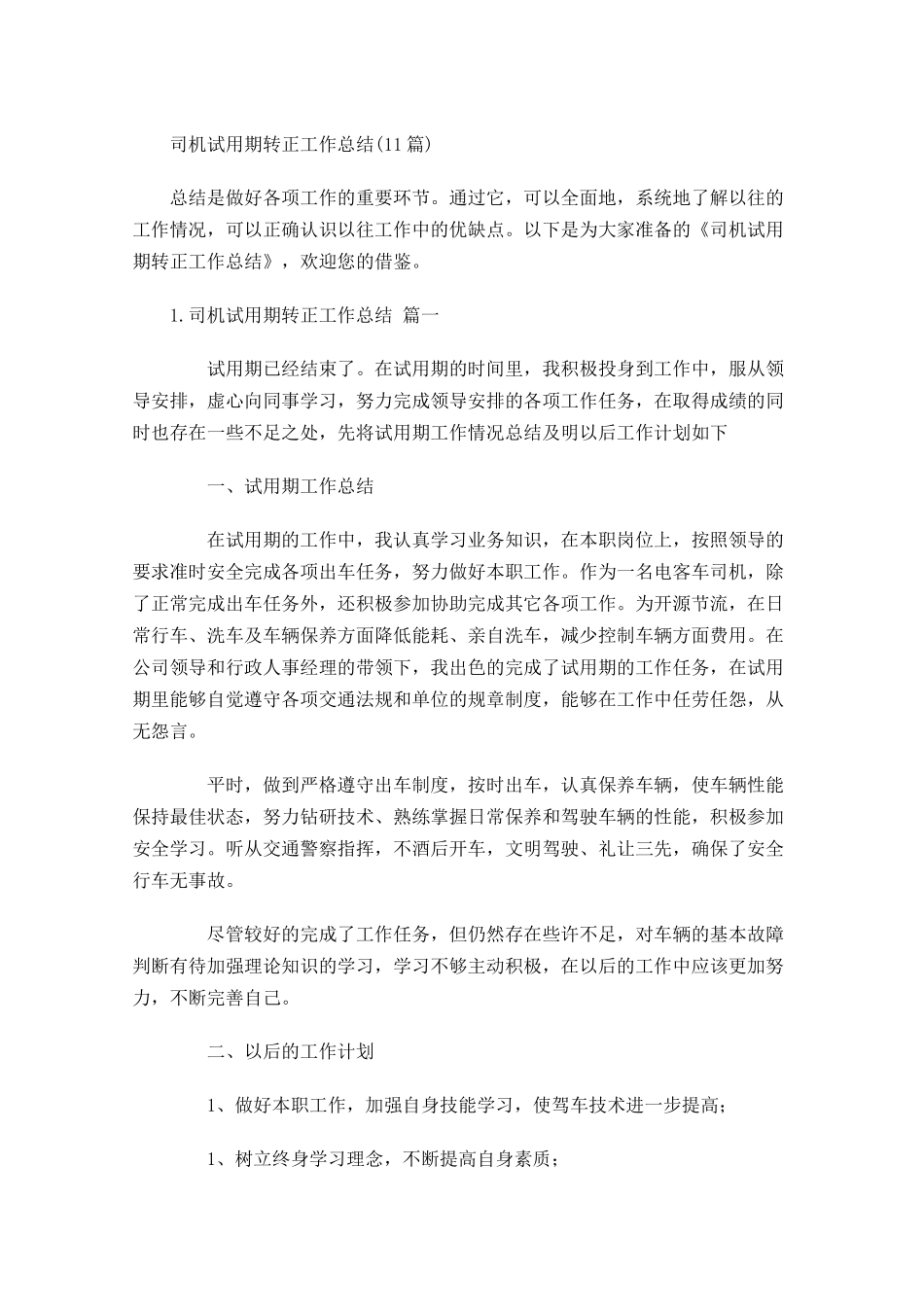 司机试用期转正工作总结10篇1(2.docx_第1页