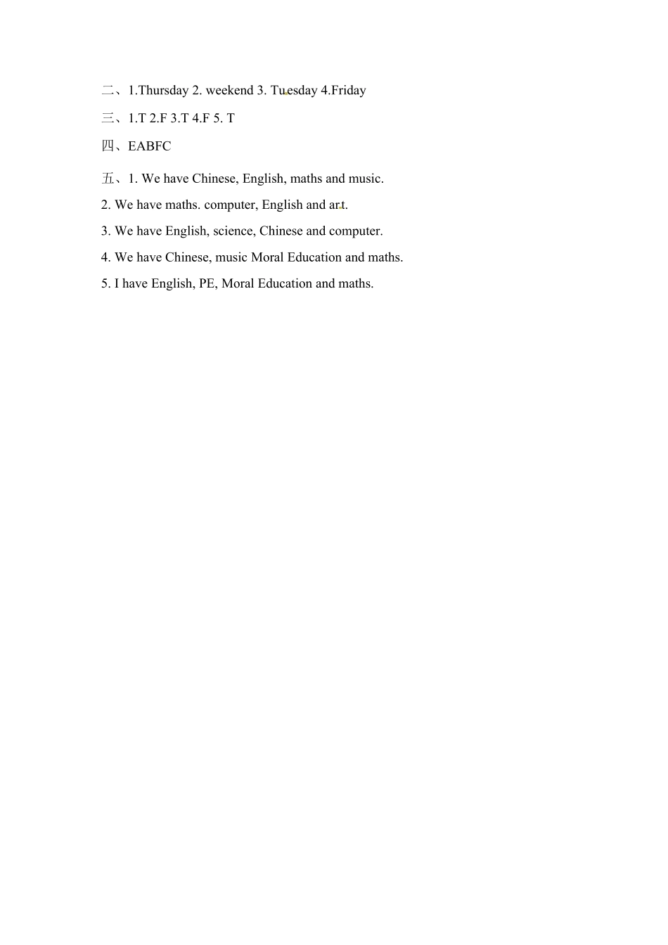 人教PEP版英语五年级上册课时练习-Unit2Myweek第二课时含答案.pdf_第3页