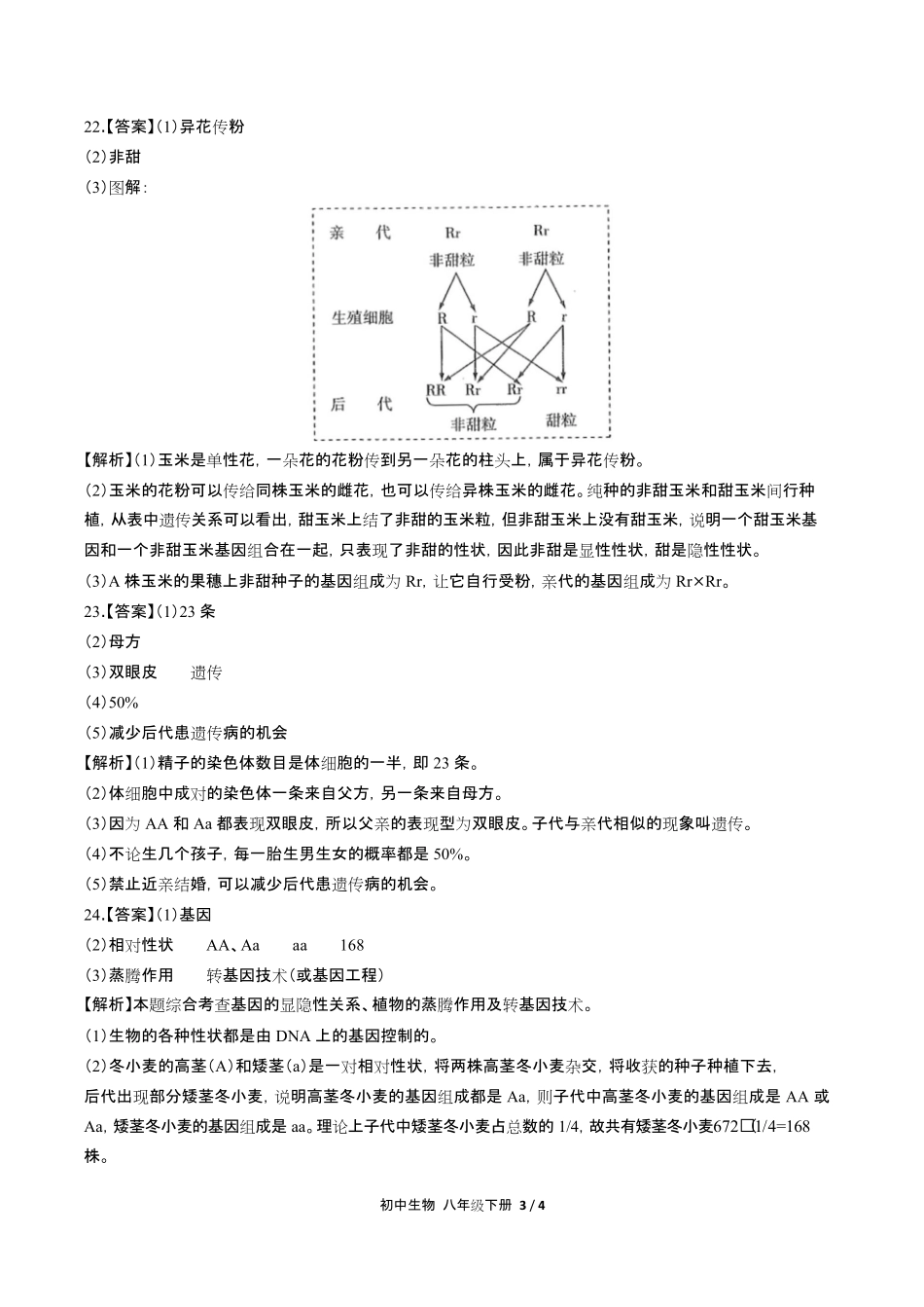 人教版初中生物八年级下册第七单元第二章综合测试试卷含答-案答案在前.pdf_第3页