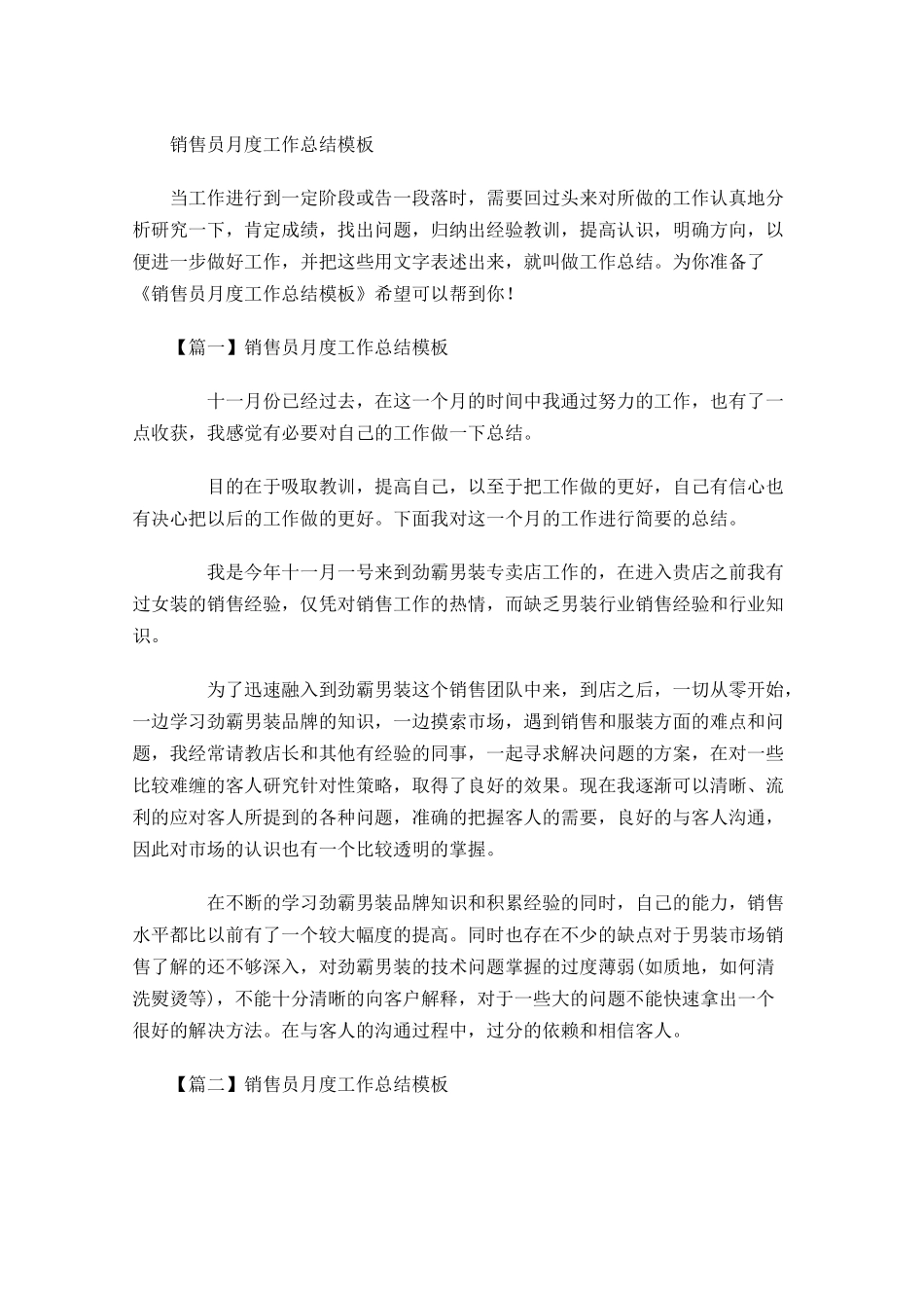 销售员月度工作总结模板.docx_第1页