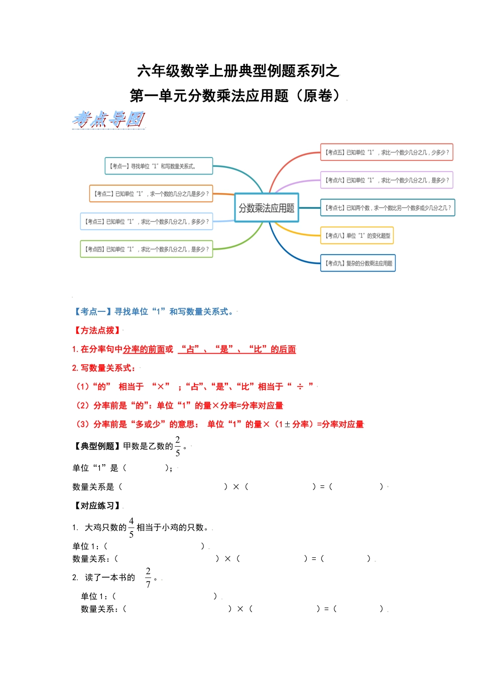 人教版数学六年级上册典型例题系列之第一单元分数乘法应用题（原卷）测试试卷含答案.pdf_第1页