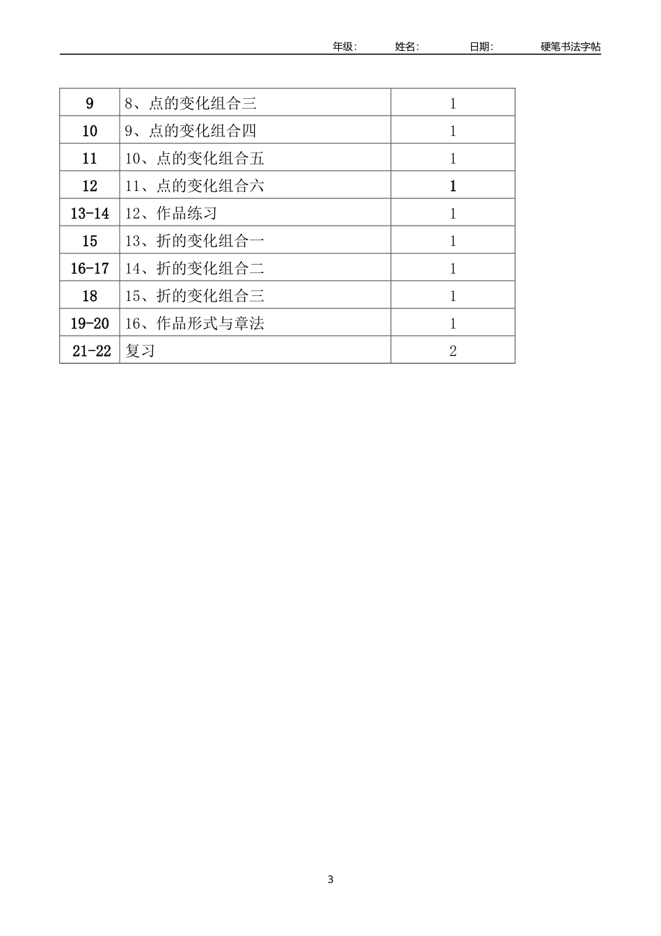 小学四年级上册书法教学计划.docx_第3页
