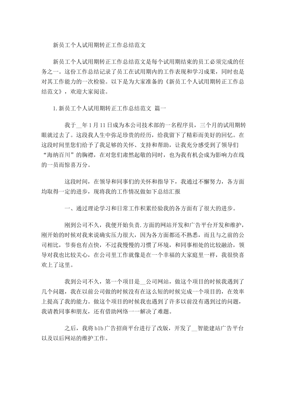 新员工个人试用期转正工作总结范文.docx_第1页
