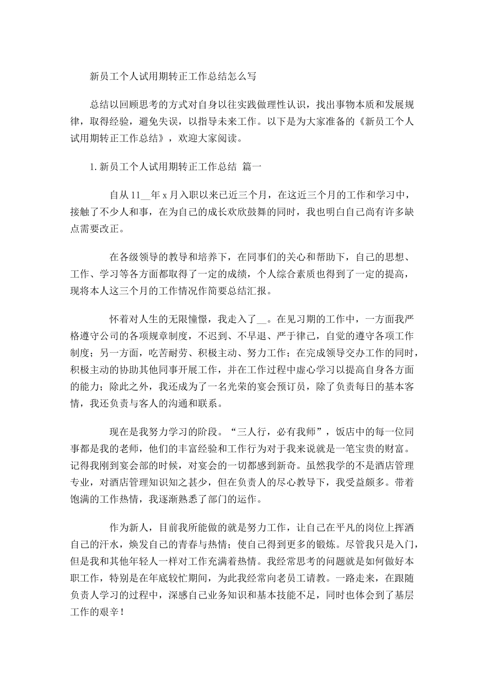 新员工个人试用期转正工作总结怎么写.docx_第1页