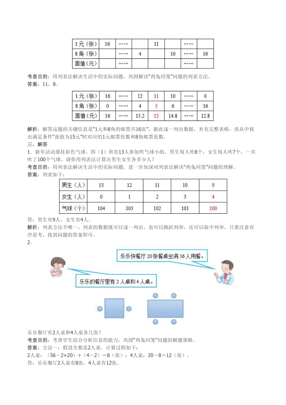 人教版小学四年级下册数学《数学广角──鸡兔同笼》同步试题（带答案）.pdf_第3页