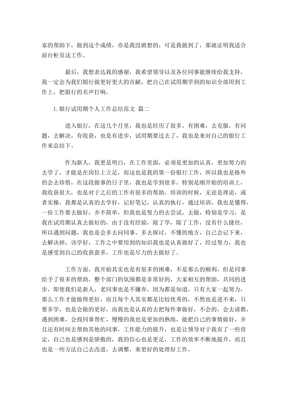 银行试用期个人工作总结范文（精选10篇）.docx_第2页