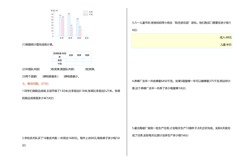 人教版小学四年级下册数学期末检测1-含答案.pdf_第3页