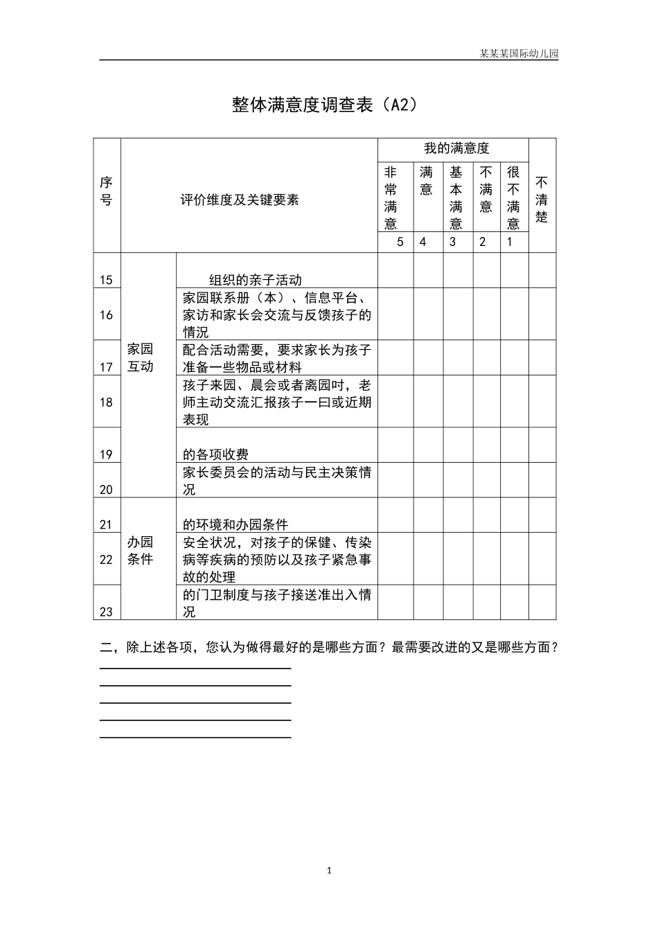 幼儿园整体满意度调查表（A1）.docx_第1页
