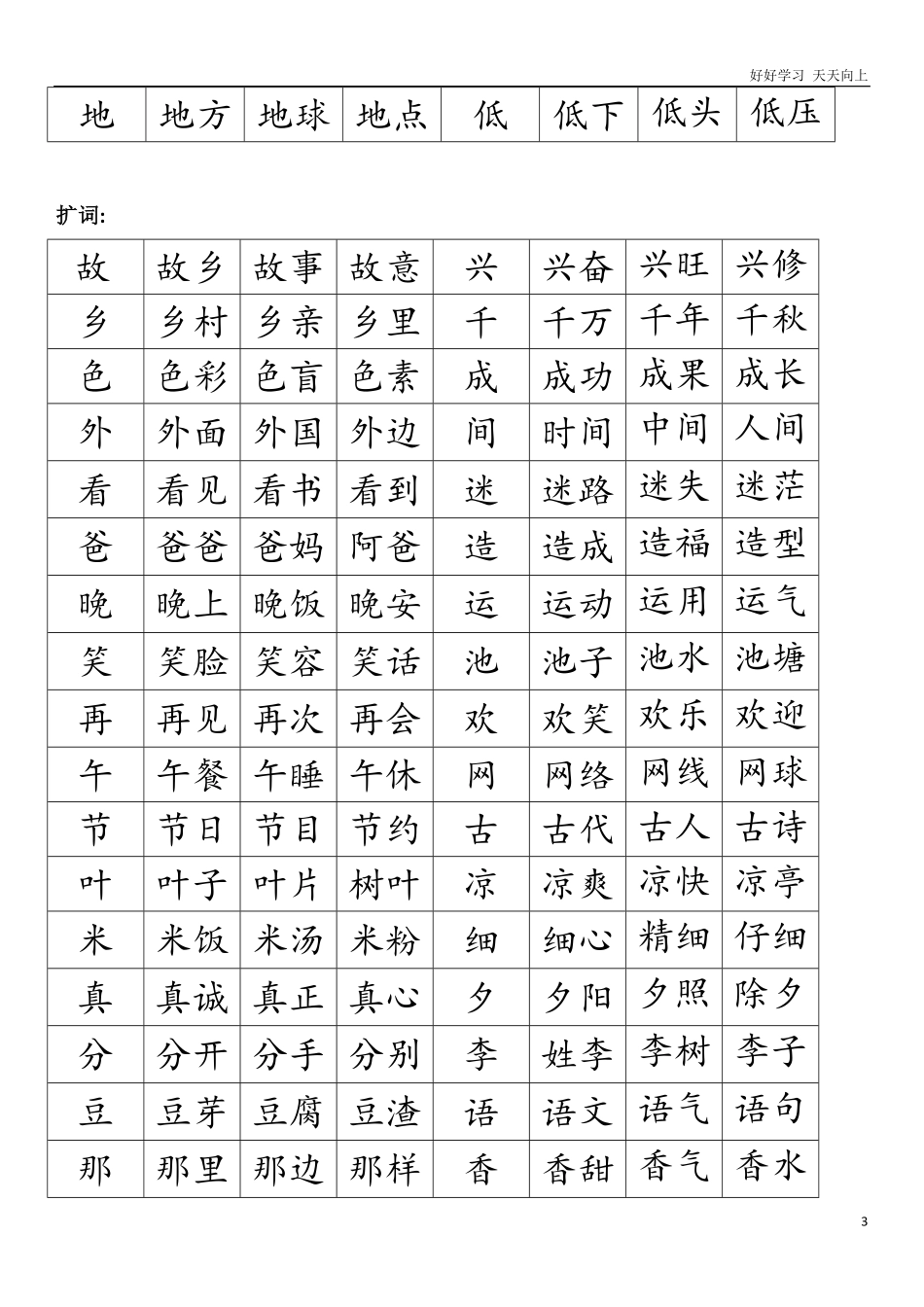 人教部编版小学语文一年级下册-新人教版小学一年级语文下册生字扩词-试卷含答案.pdf_第3页