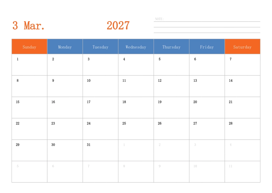 日历表2027年日历英文版横向排版周日开始.pdf_第3页