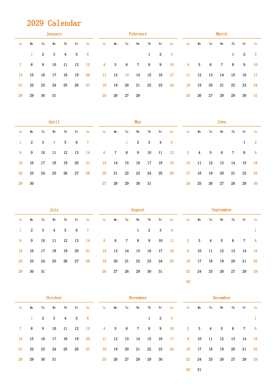 日历表2029年日历英文版纵向排版周日开始带节假日调休安排.pdf_第1页
