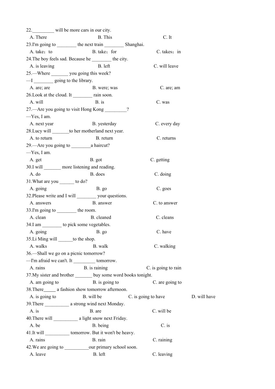 小升初英语专题复习（语法专练）一般将来时.pdf_第2页