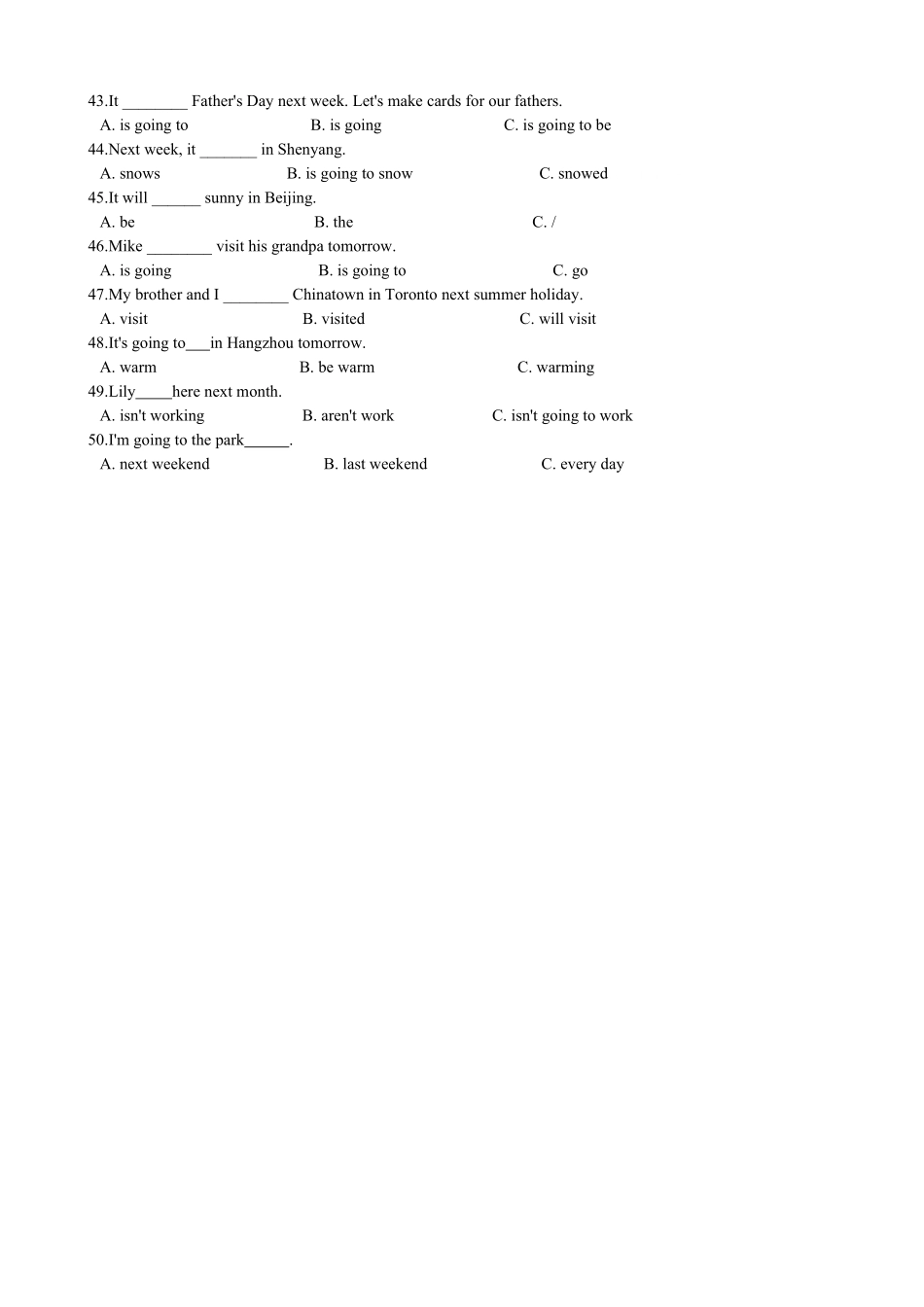 小升初英语专题复习（语法专练）一般将来时.pdf_第3页
