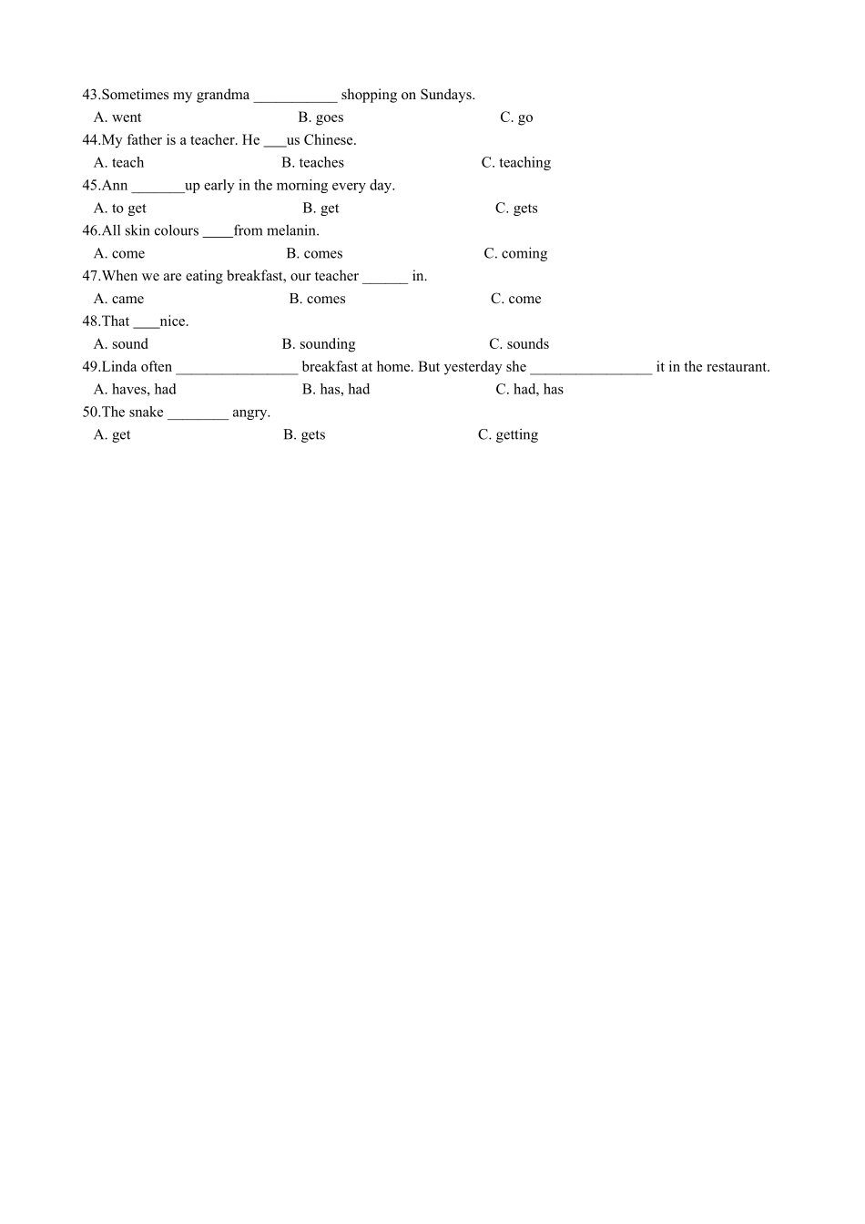 小升初英语专题复习（语法专练）一般现在时.pdf_第3页