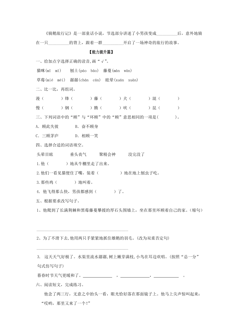 有答案-六年级语文下册第6课骑鹅旅行记节选同步练习部编版卷.pdf_第2页