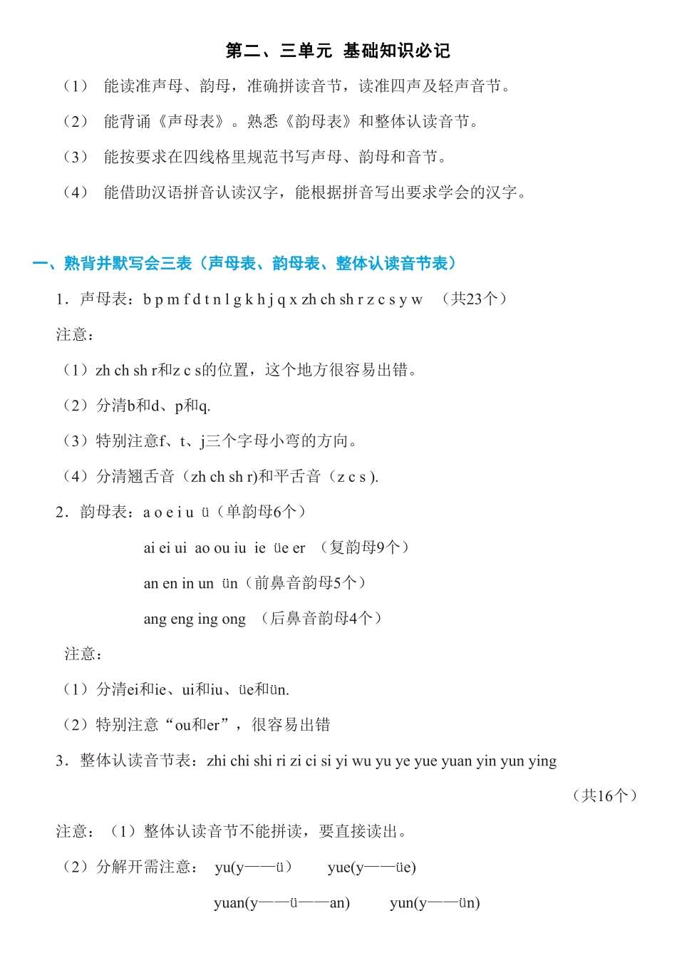 有答案-人教部编版一年级语文上册第二、三单元知识必记.pdf_第1页