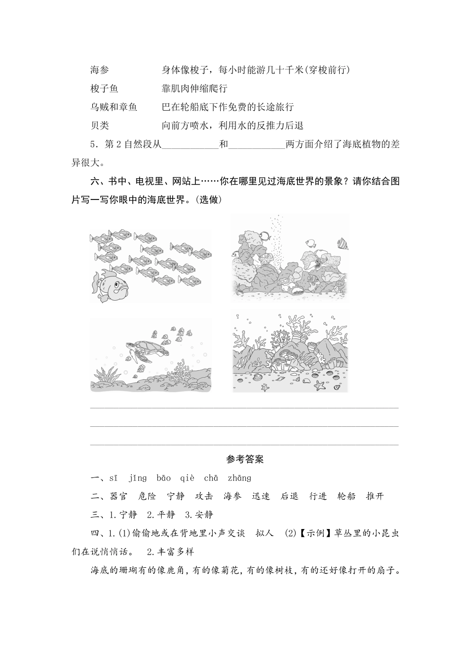 有答案-人教部编版三年级语文下册23海底世界.pdf_第3页