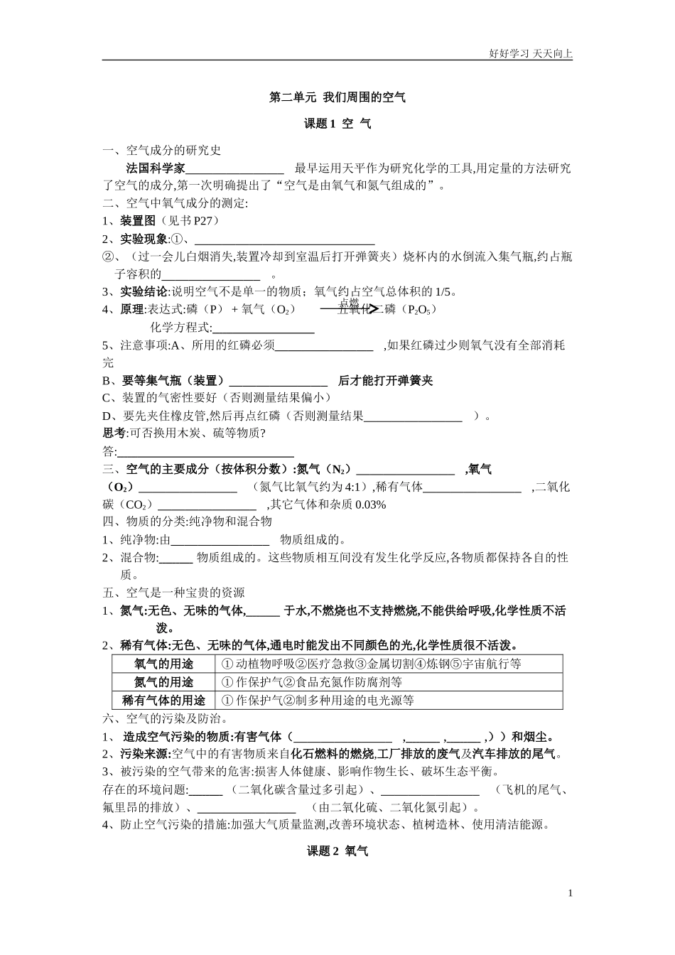 新人教版化学九年级上册第2单元《我们周围的空气》知识点总结3课题含答案.doc_第1页