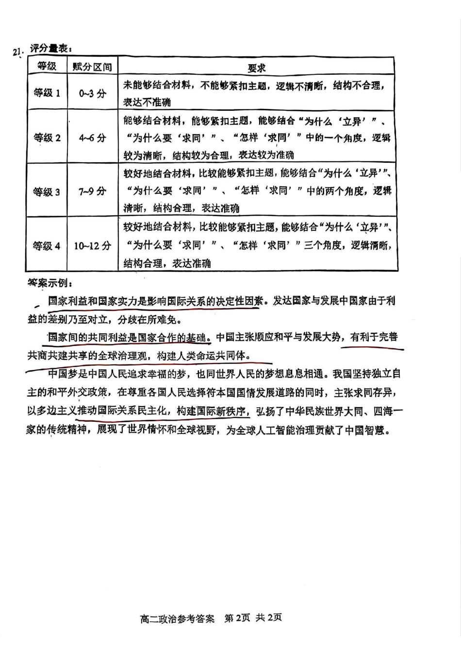 江苏省苏州市2024-2025学年高二下学期学业质量阳光指标调研政治答案.pdf_第2页