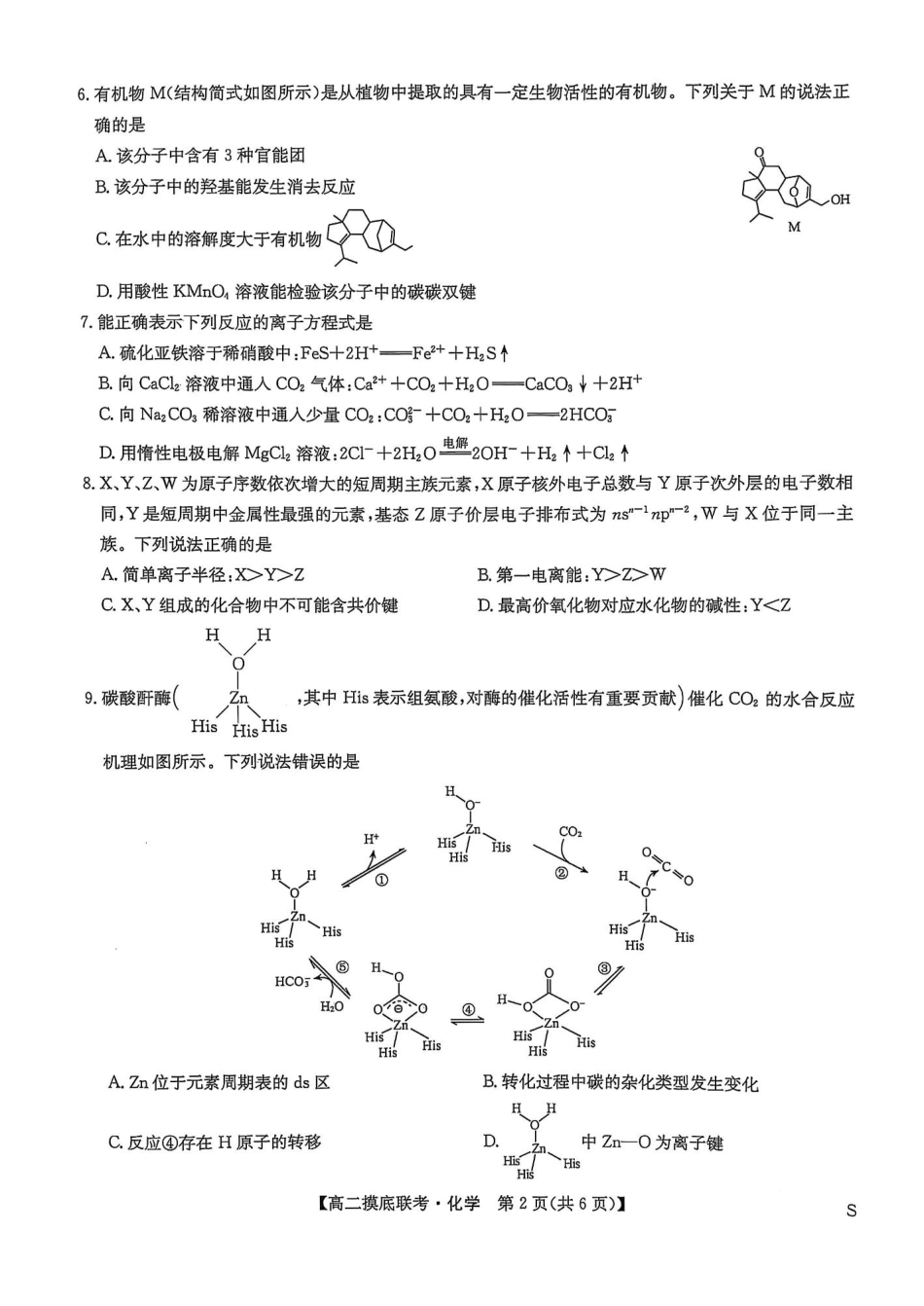 九师联盟2024-2025学年高二下学期6月摸底联考化学试题.pdf_第2页