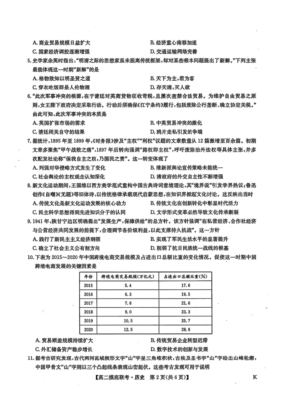 九师联盟2024-2025学年高二下学期6月摸底联考历史试题（含答案）.pdf_第2页