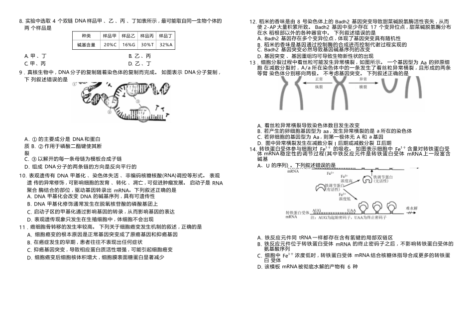 生物试卷高一年级正文（高一年级6月联考）【广东卷】【高一】衡水金卷·广东省2024一2025学年度高一年级6月联考（6.12-6.13）.docx_第3页