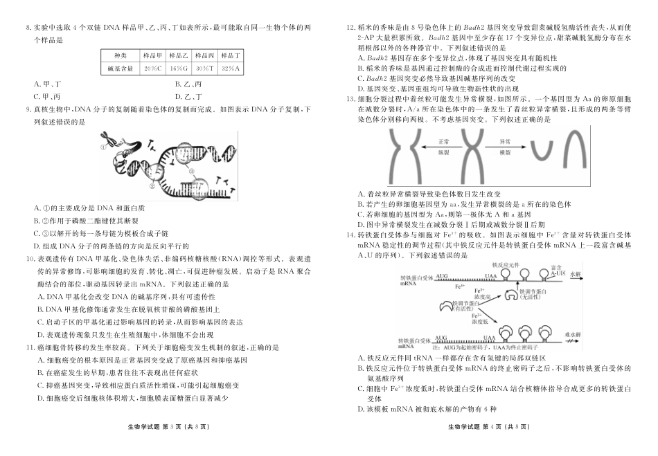 生物试卷高一年级正文（高一年级6月联考）【广东卷】【高一】衡水金卷·广东省2024一2025学年度高一年级6月联考（6.12-6.13）.pdf_第2页