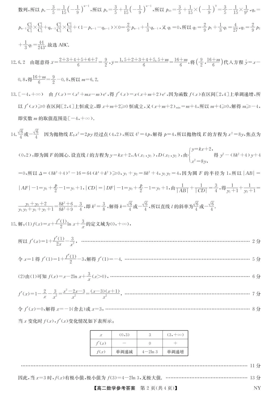 数学试卷（下标NY）答案【河南卷】【高二下期末考】河南省南阳市九师联盟2024-2025学年高二下学期6月期末考试（下标NY）（6.18-6.9）.pdf_第2页