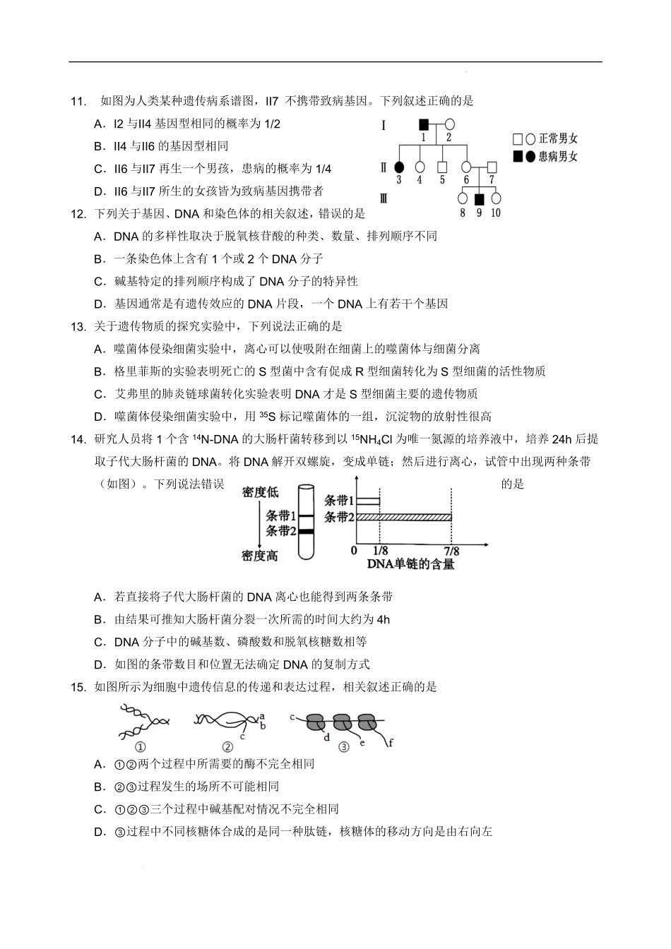 四川省绵阳外国语学校2024-2025学年高一下学期期末模拟考试生物试题.pdf_第3页