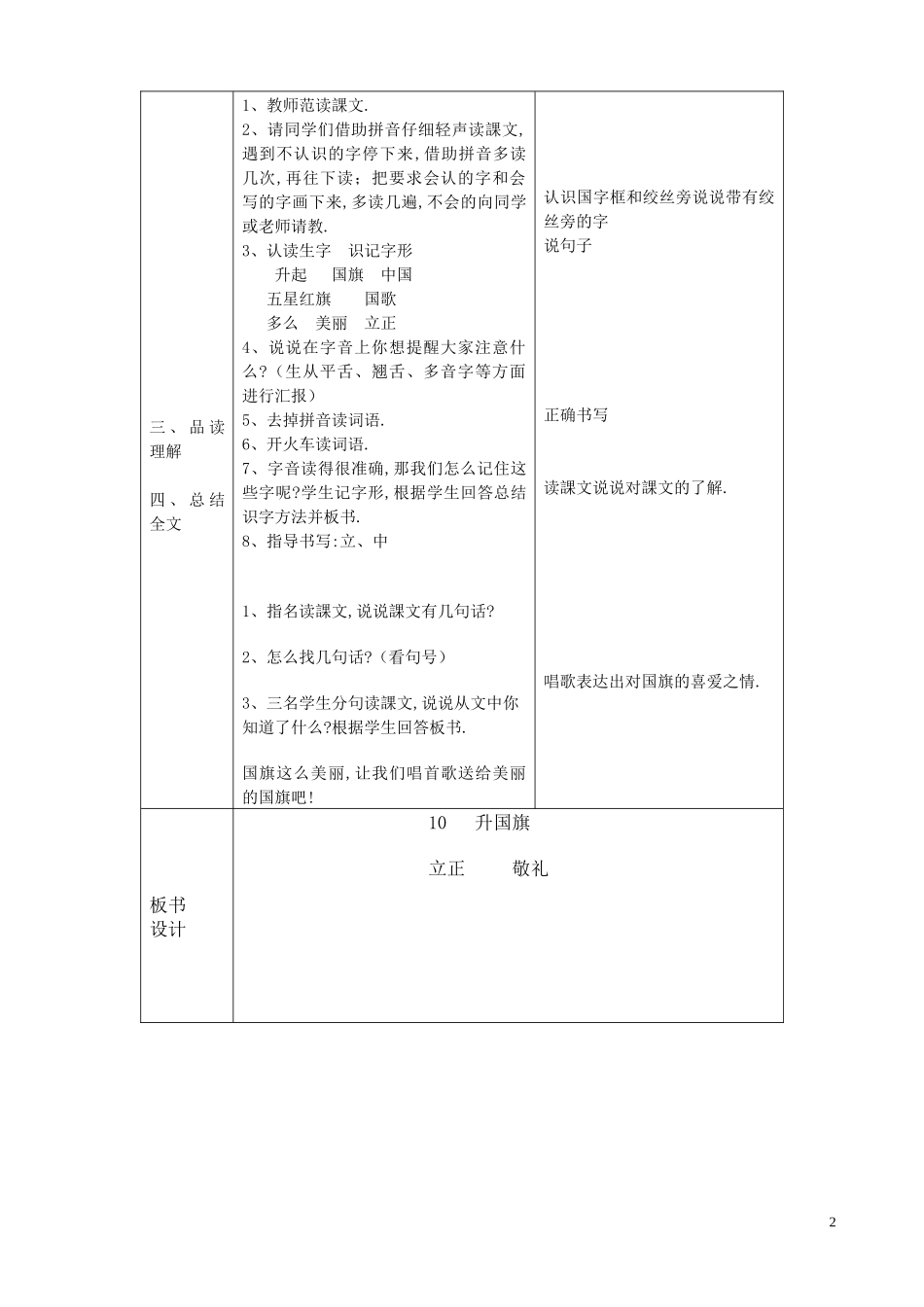 人教版部编版小学语文一年级上册人教版升国旗教学设计教案24.docx_第2页