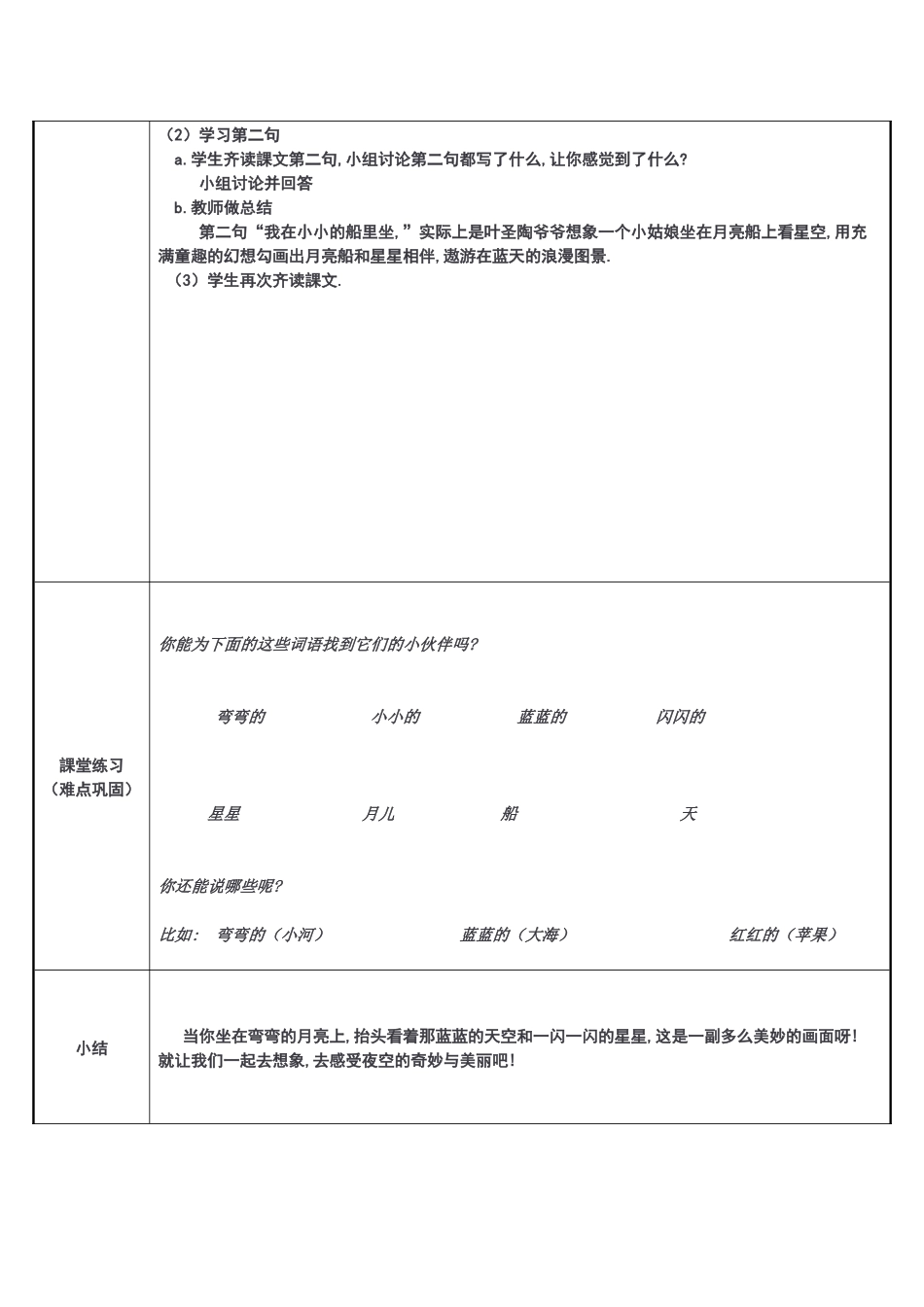 人教版部编版小学语文一年级上册小小的船教学设计教案13.docx_第2页