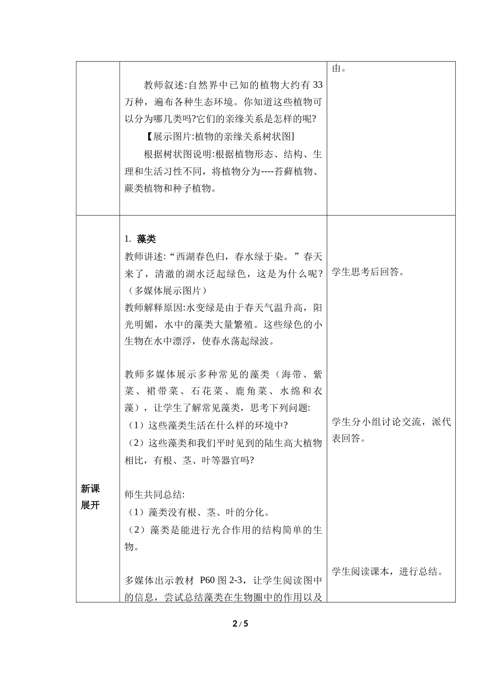 生物人教版2024版七年级上册2.1.1藻类、苔藓植物和蕨类植物教学教案03.docx_第2页
