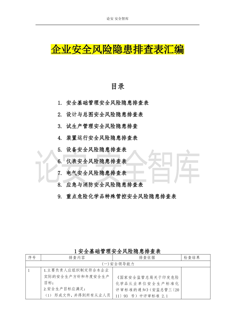 企业通用安全风险隐患排查表汇编（附依据）.docx_第1页