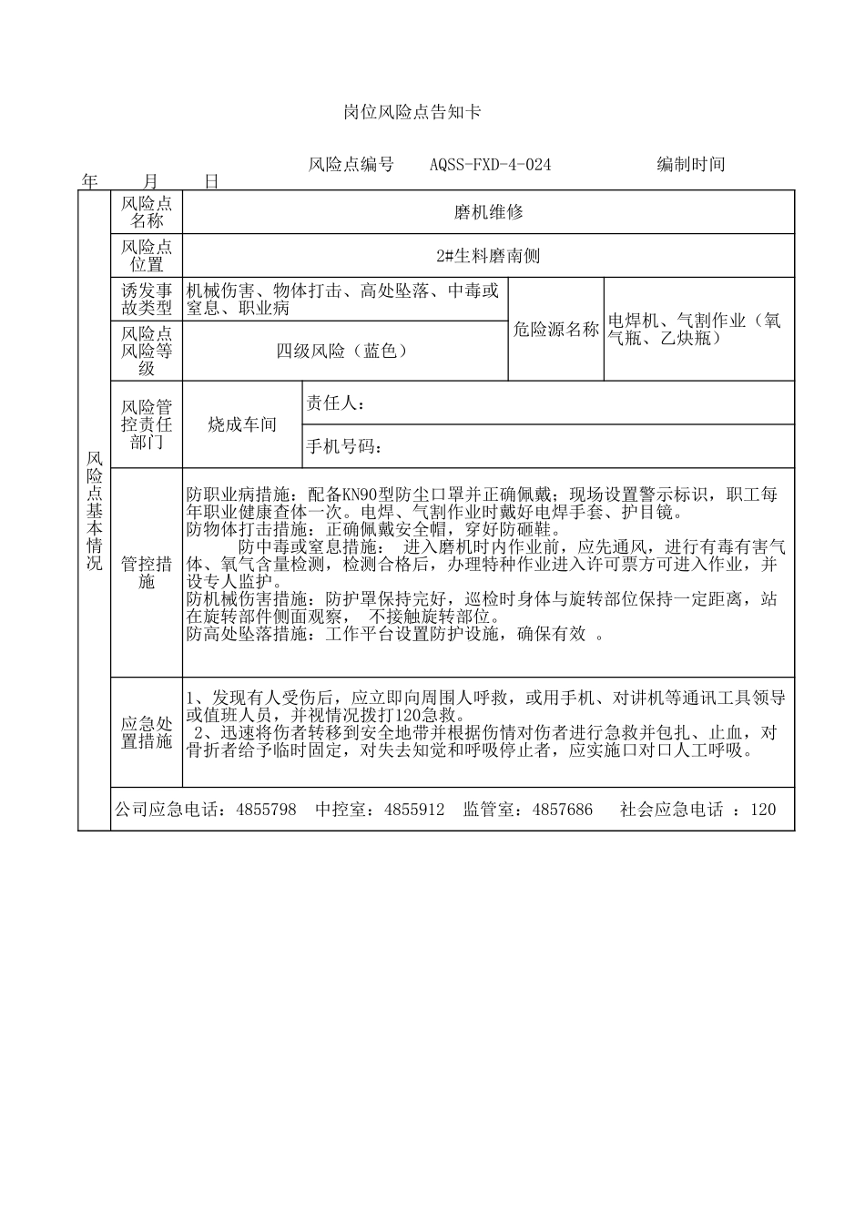 4-24  磨机维修岗位风险告知卡.xls_第1页
