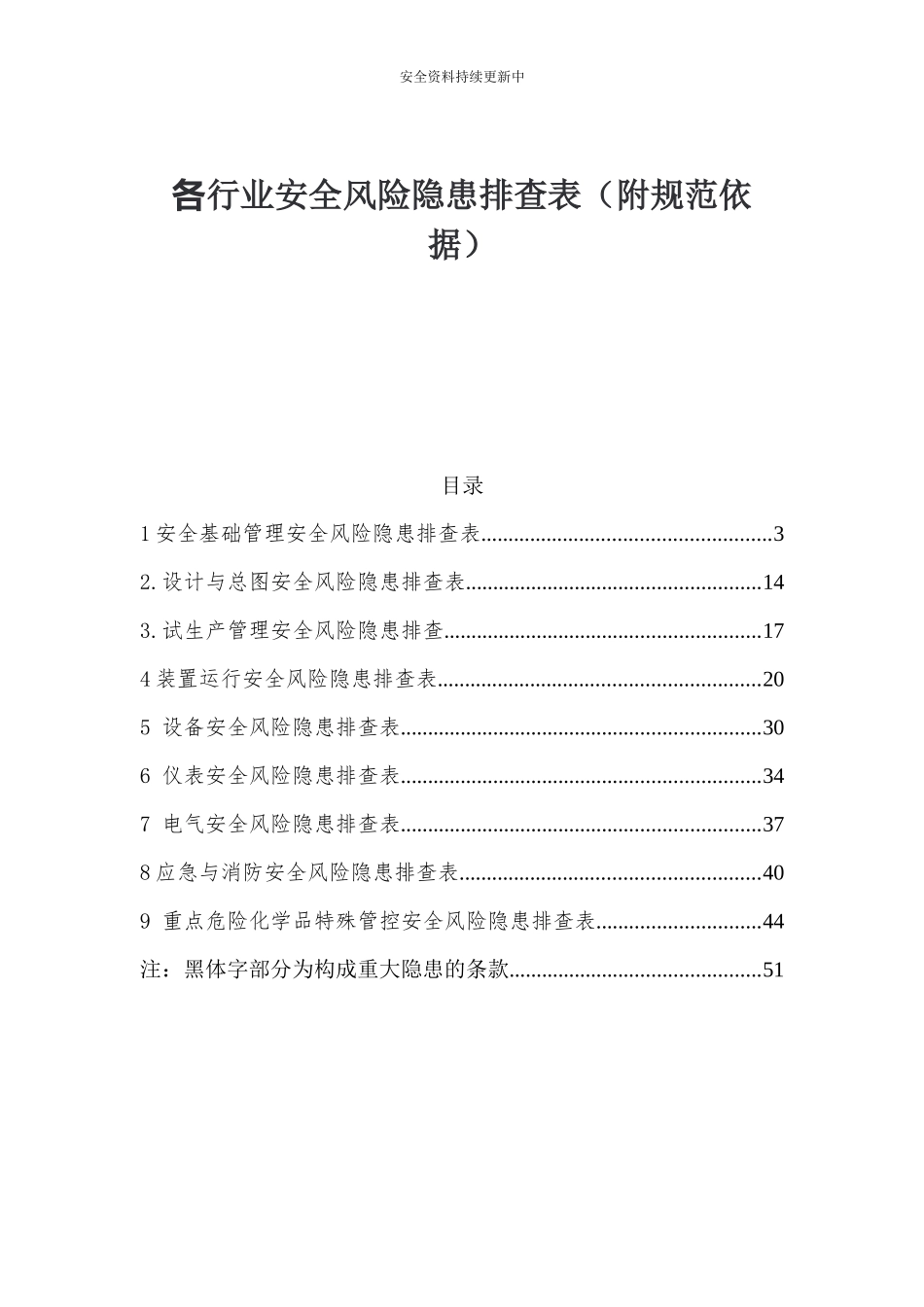各行业通用--安全风险隐患排查清单（附依据）.docx_第1页