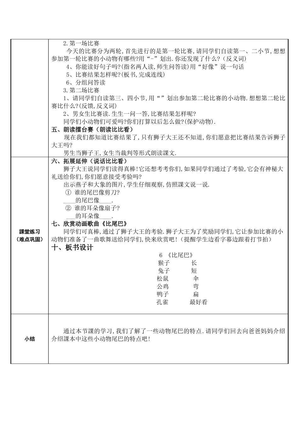 人教版部编版小学语文一年级上册比尾巴教学设计教案2.doc_第2页