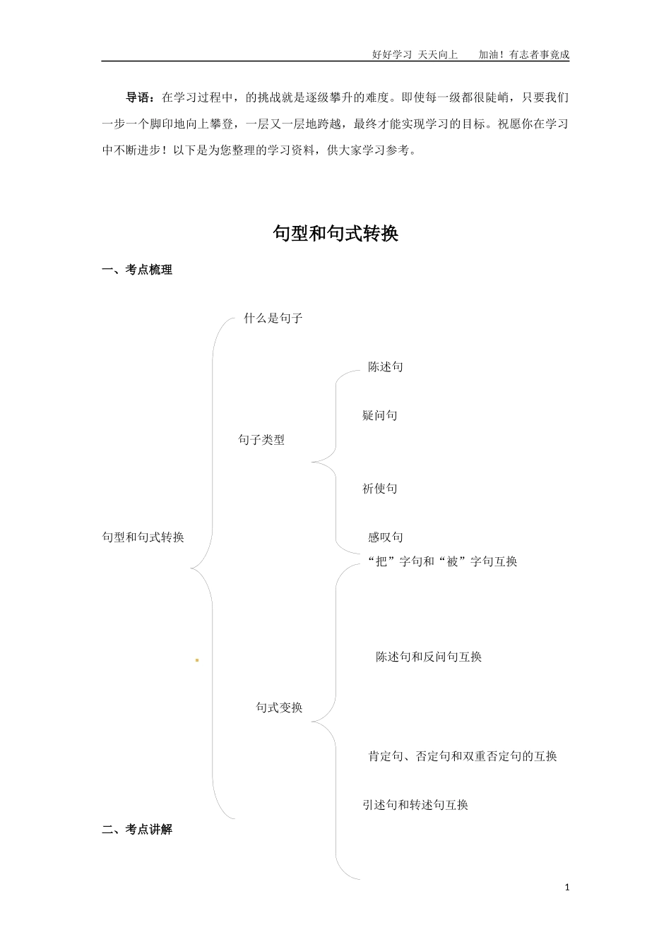小升初语文知识点讲解及训练——句型和句式转换.docx_第1页