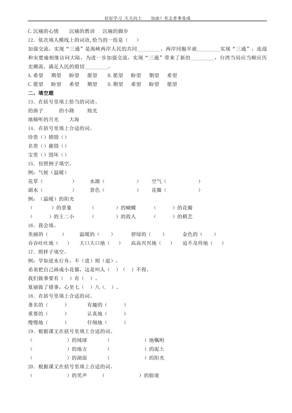 小升初语文专项训练：词语搭配基础题有答案word版，25页.docx_第3页