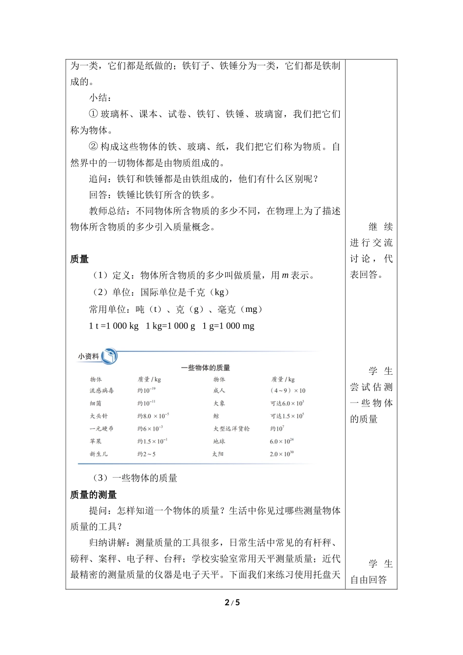 物理人教版（2024版八年级上册6.1质量教学教案教学设计02.docx_第2页