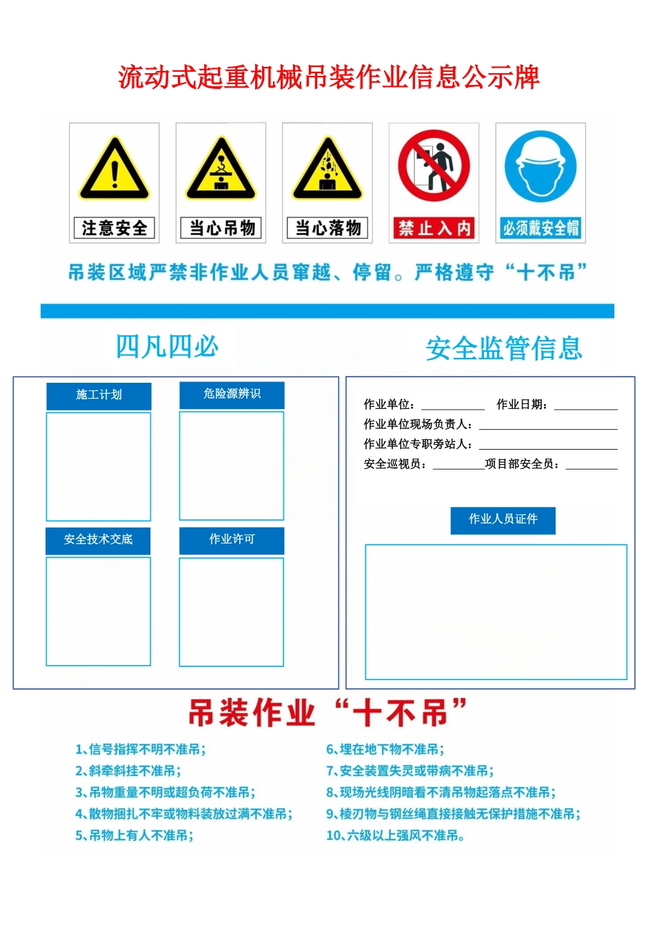 流动式起重机械吊装作业信息公示牌.docx_第1页