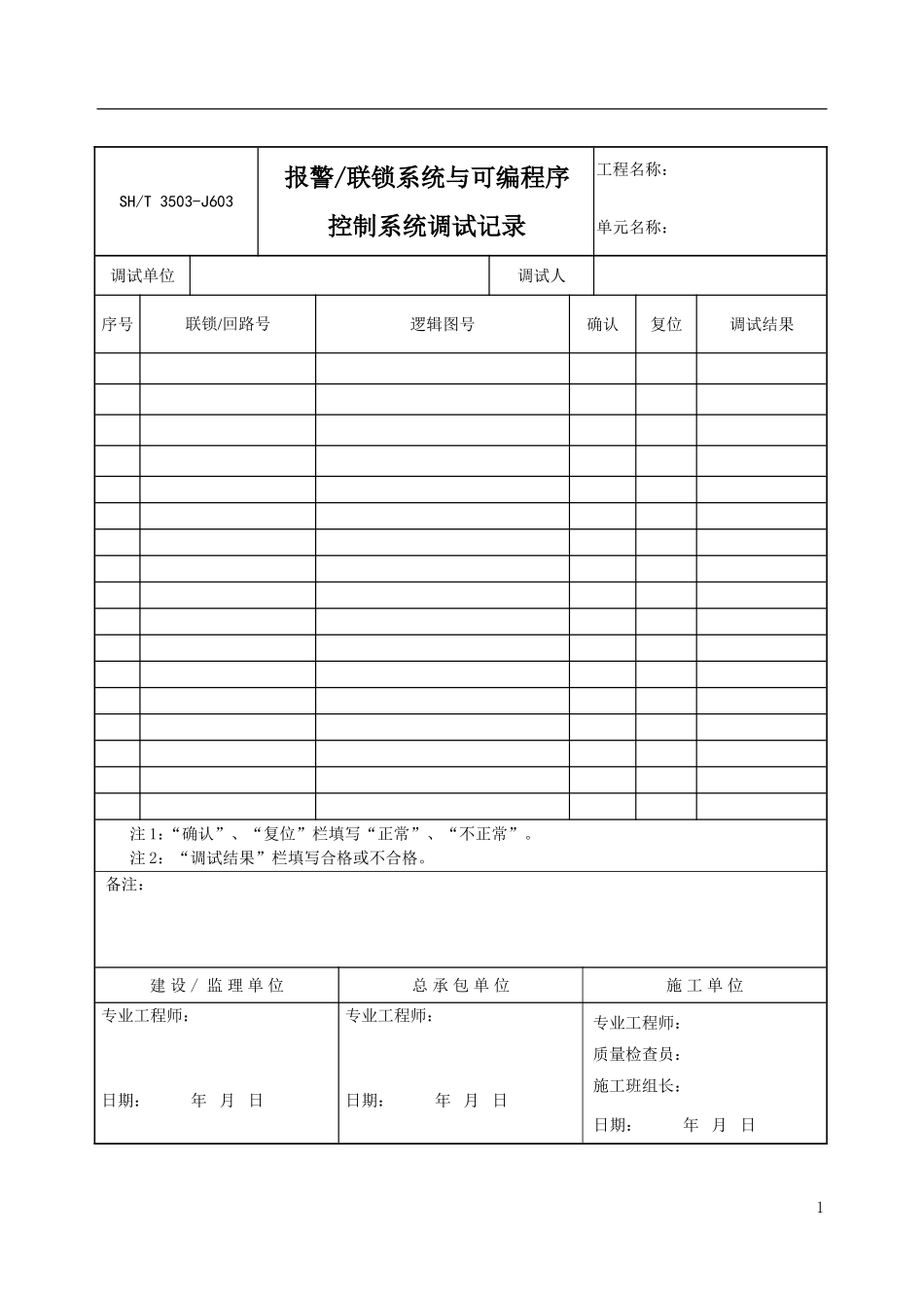 报警、联锁系统与可编程序控制系统调试记录.doc_第1页