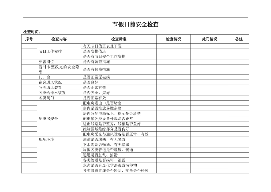 节假日前安全检查表.doc_第1页