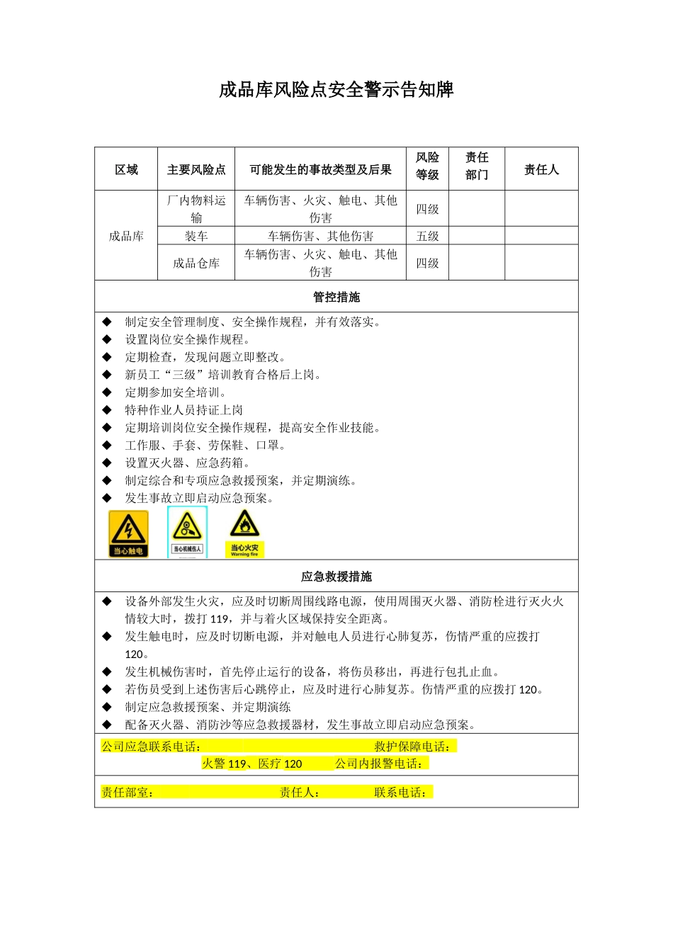 成品库风险点安全警示告知牌.docx_第1页