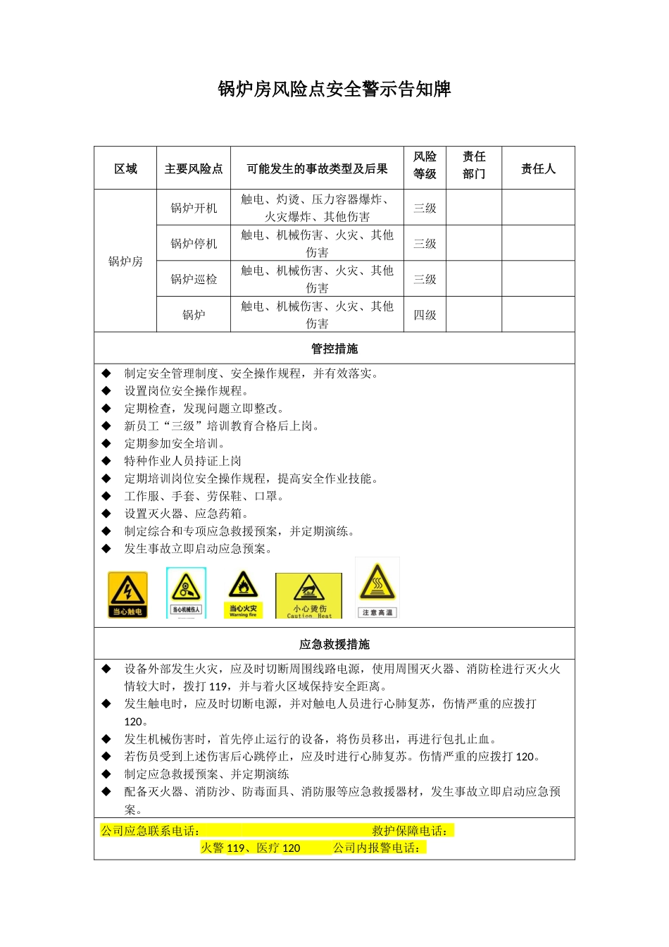 锅炉房风险点安全警示告知牌.docx_第1页