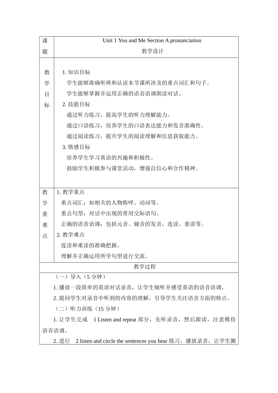 英语人教版2024版七年级初一上册Unit 1 You and Me Section APronu.docx_第1页