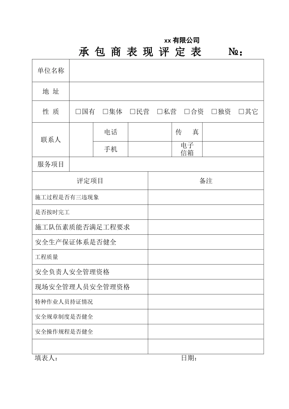 19 承包商表现评定表.doc_第1页