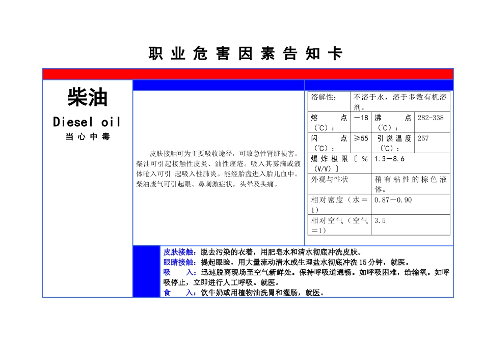 职业危害告知卡--柴油.docx_第1页