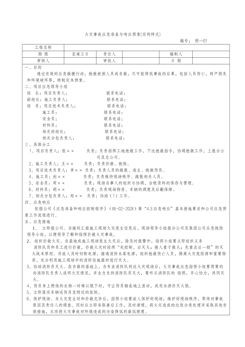 12套施工现场应急准备与响应预案.docx_第1页