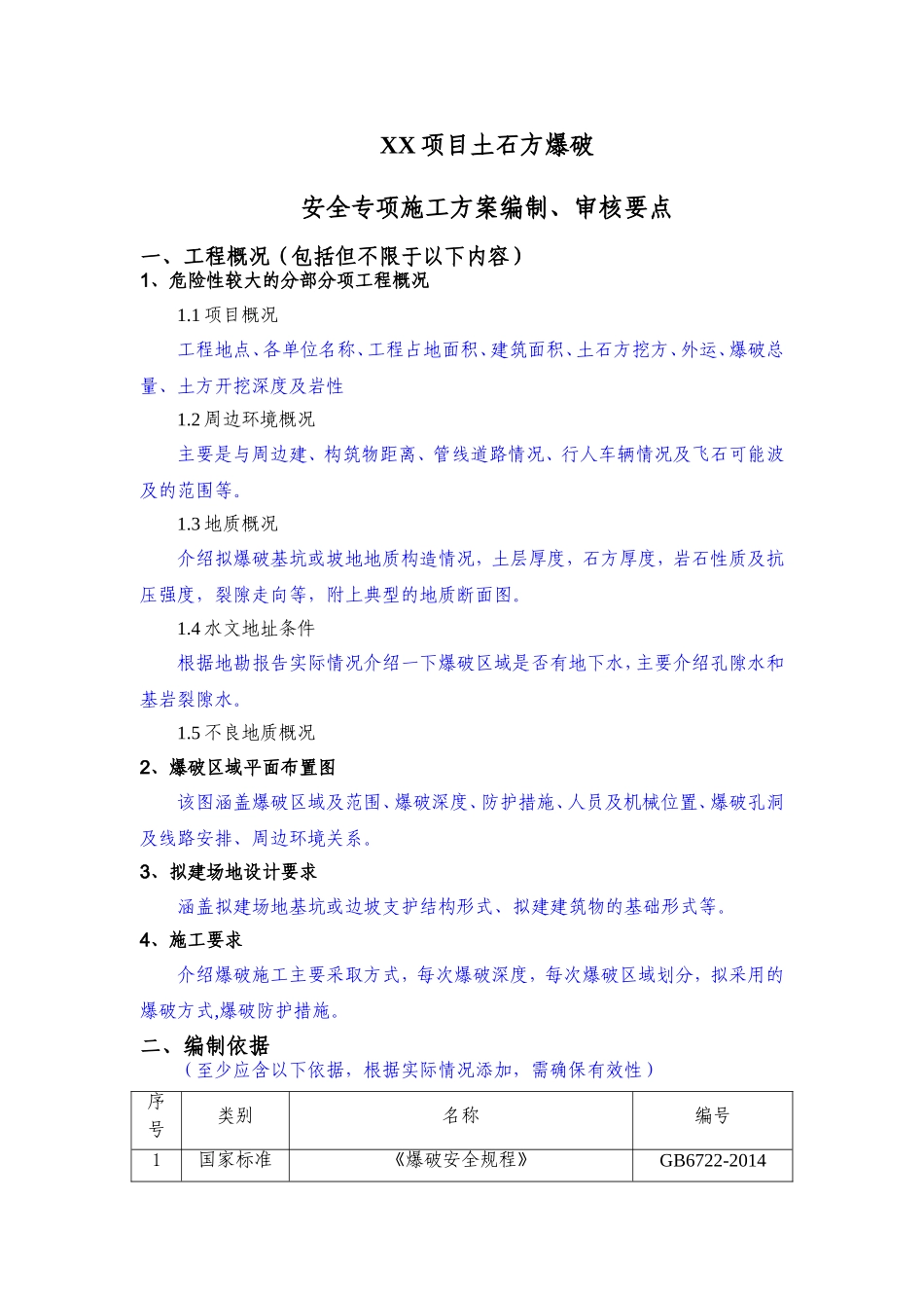 XX项目土石方爆破安全专项施工方案编制、审核要点.doc_第1页