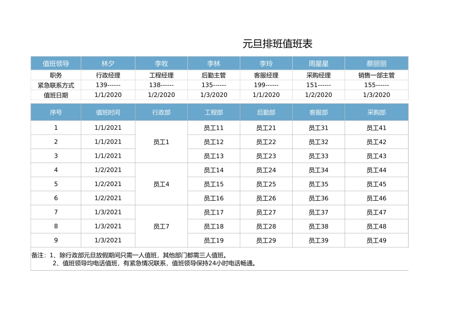 假期值班排班表.xlsx_第1页